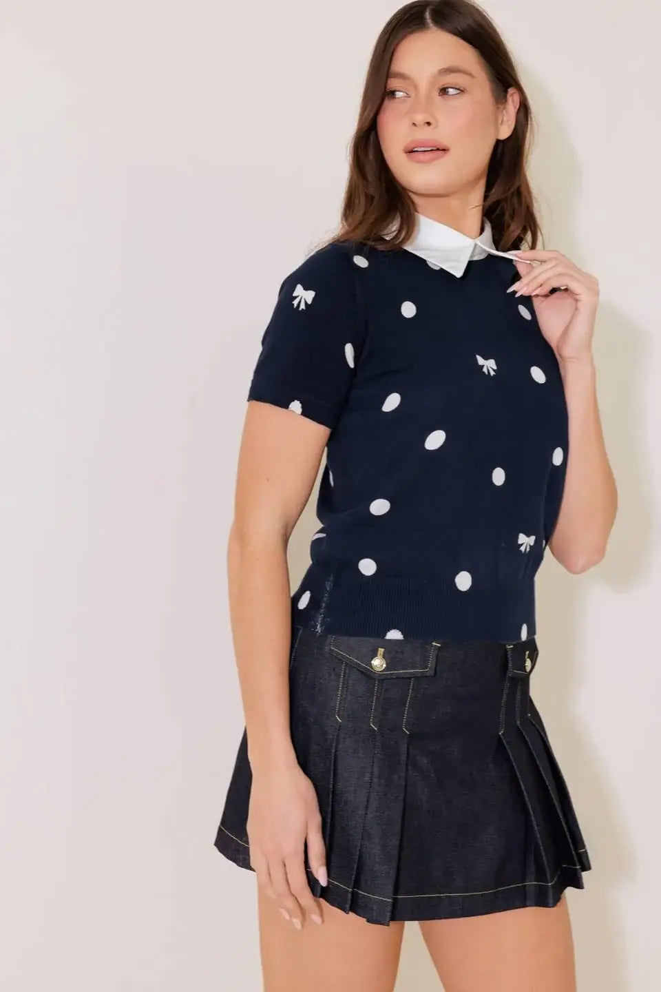 SIDEWALK CAFÉ NAVY SWEATER KNIT TOP - Flying Tomato - Flyclothing LLC