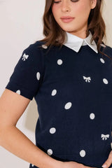 SIDEWALK CAFÉ NAVY SWEATER KNIT TOP - Flying Tomato - Flyclothing LLC