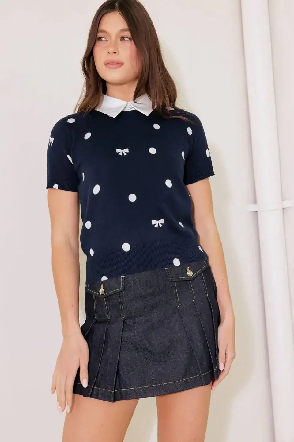 SIDEWALK CAFÉ NAVY SWEATER KNIT TOP - Flying Tomato - Flyclothing LLC