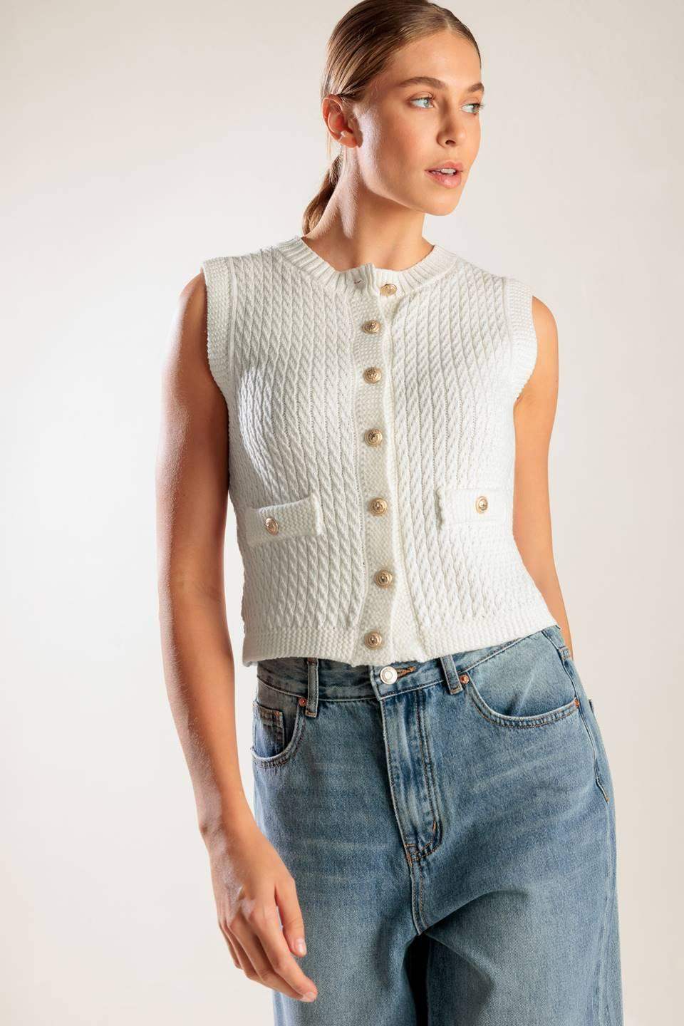 NOTHING LIKE IT WHITE KNIT VEST - Flying Tomato - Flyclothing LLC