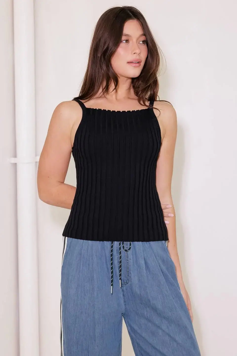 BIT OF SUNSHINE BLACK SWEATER KNIT TANK TOP - Flying Tomato - Flyclothing LLC