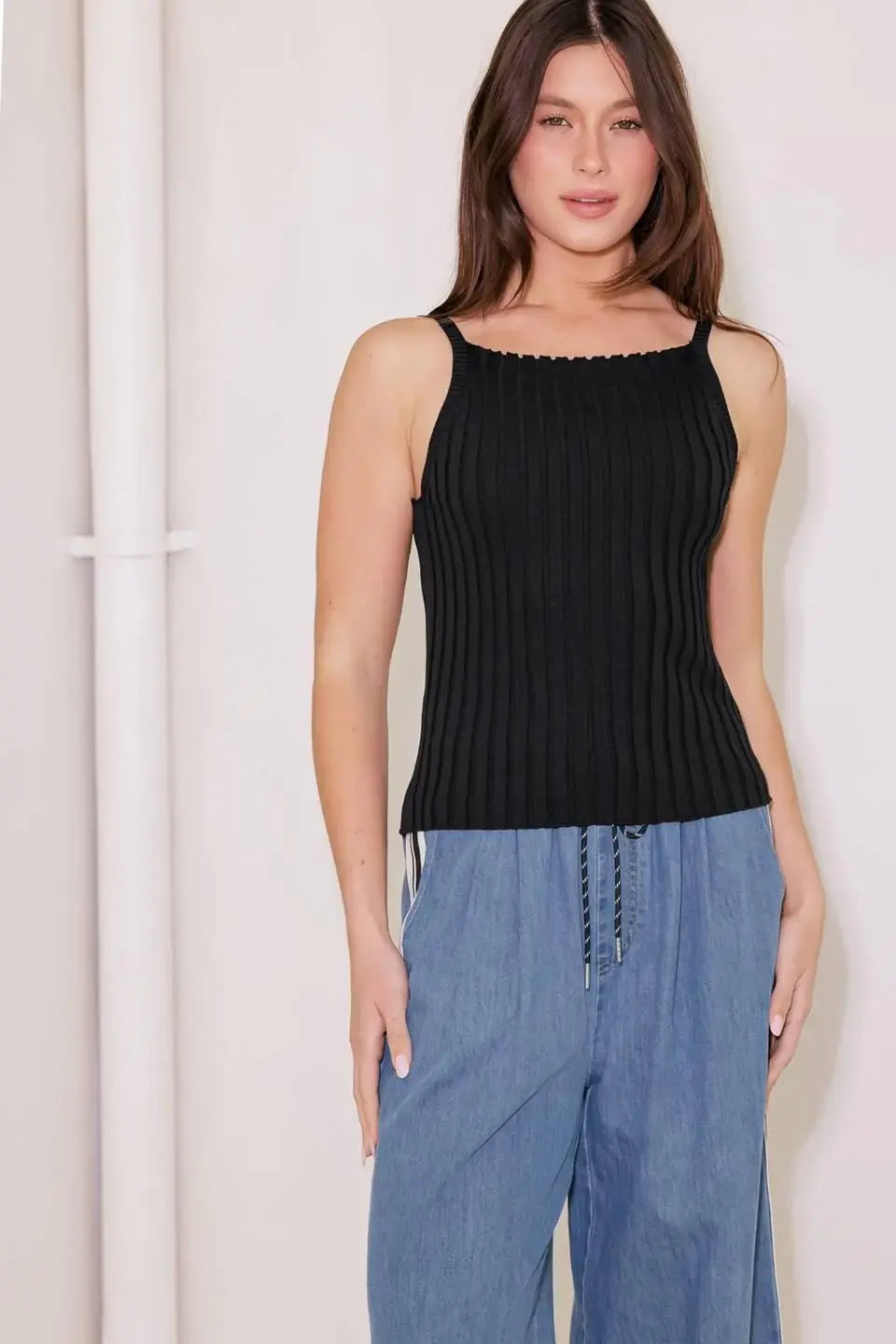 BIT OF SUNSHINE BLACK SWEATER KNIT TANK TOP - Flying Tomato - Flyclothing LLC