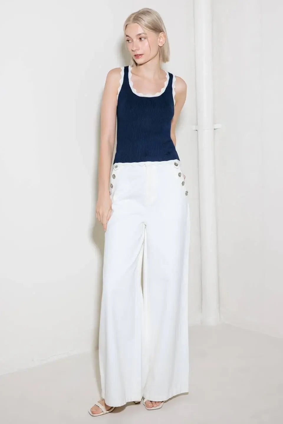 DEEP CONNECTION NAVY KNIT TANK TOP - Flying Tomato - Flyclothing LLC
