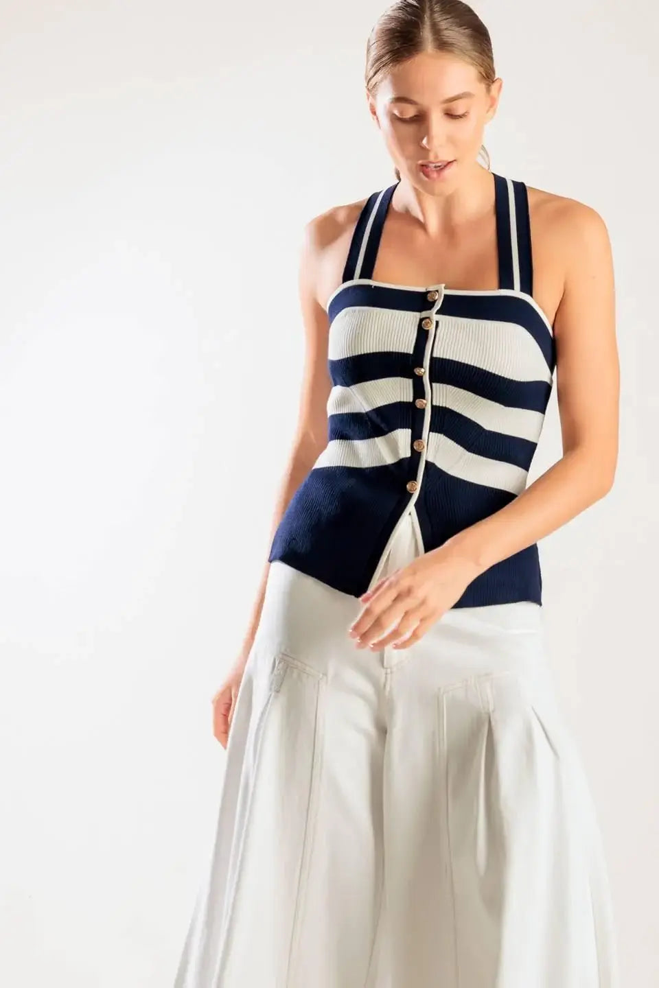 SHINE BRIGHT NAVY KNIT TOP - Flying Tomato - Flyclothing LLC