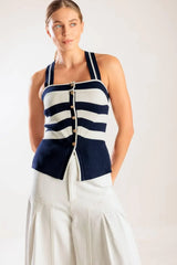 SHINE BRIGHT NAVY KNIT TOP - Flying Tomato - Flyclothing LLC