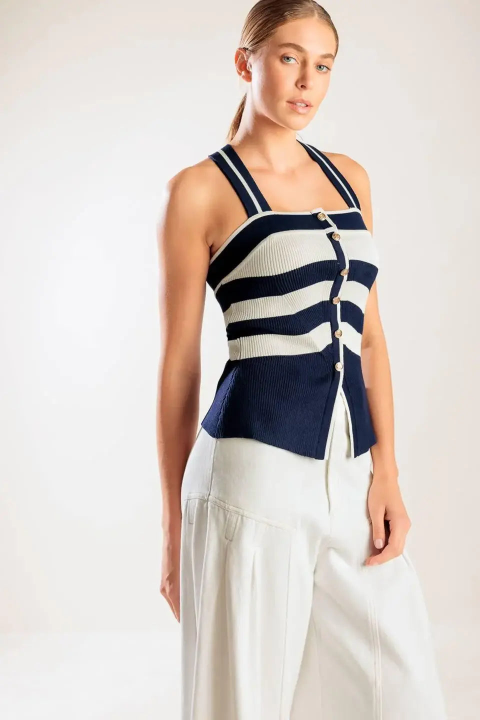 SHINE BRIGHT NAVY KNIT TOP - Flying Tomato - Flyclothing LLC