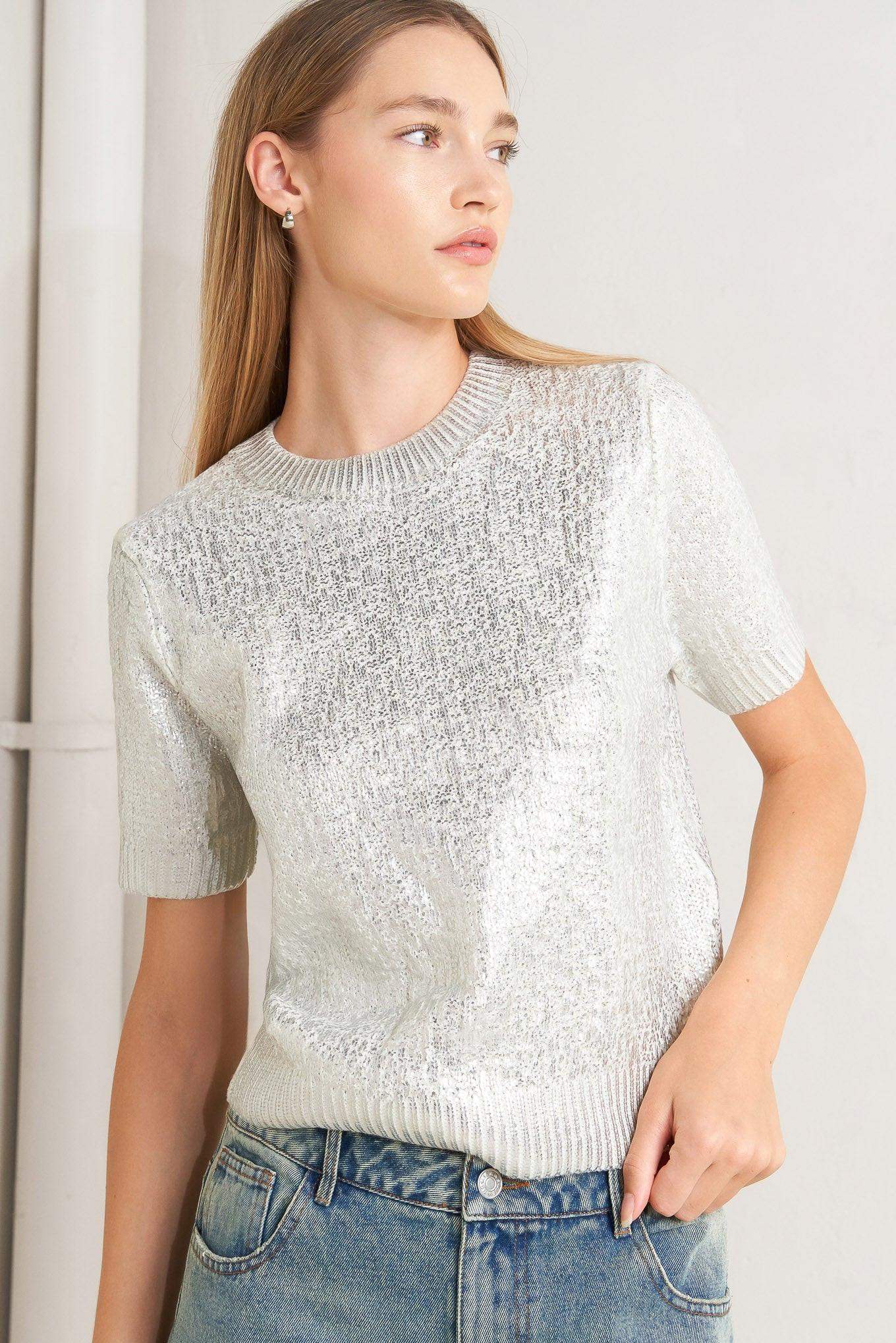 SILVER GLOW KNIT TOP - Flying Tomato - Flyclothing LLC
