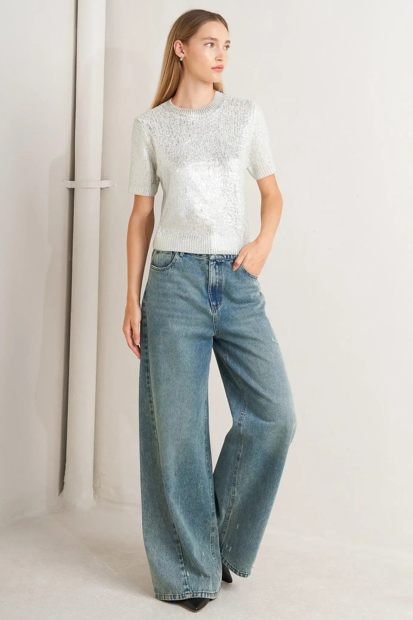 SILVER GLOW KNIT TOP - Flying Tomato - Flyclothing LLC