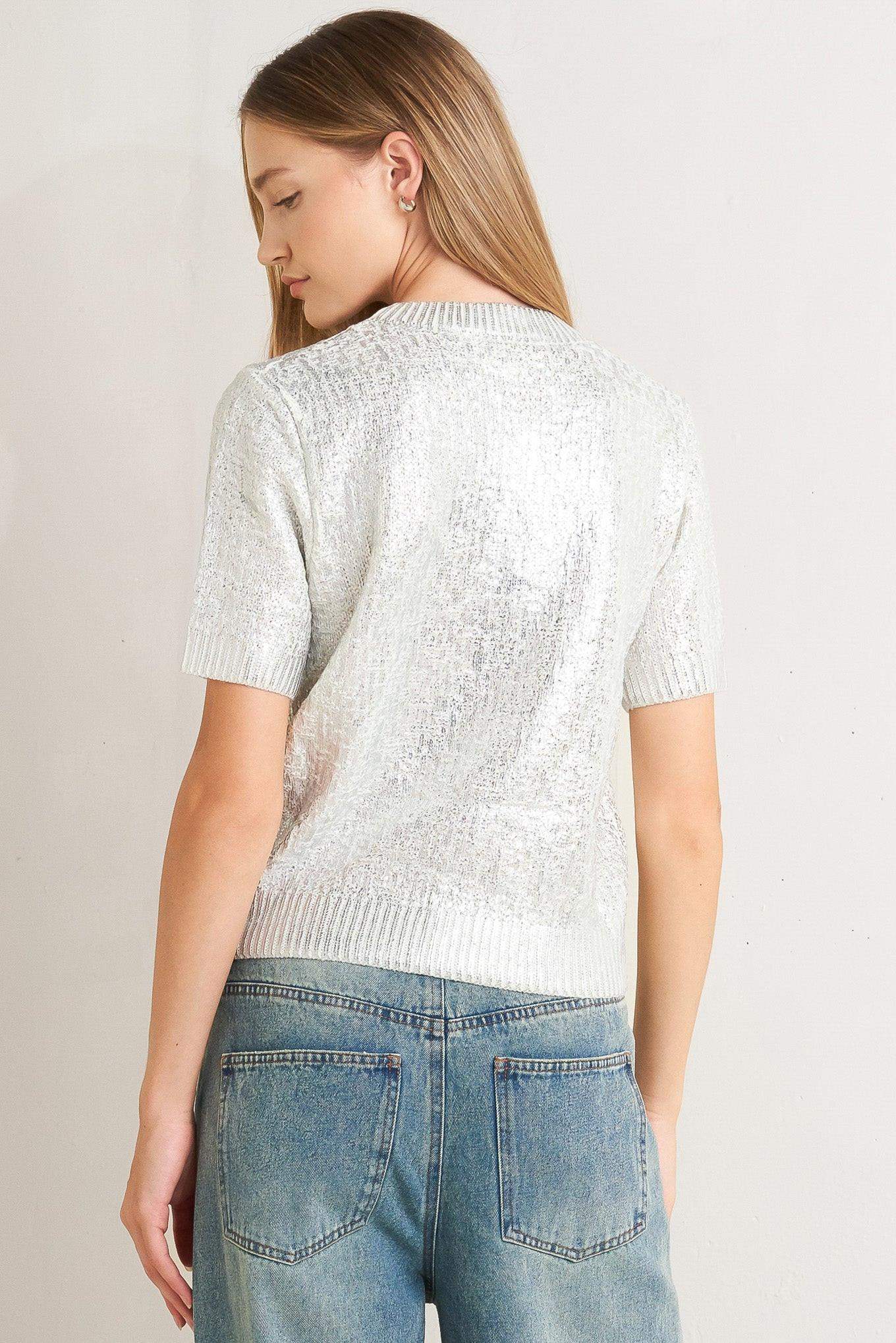 SILVER GLOW KNIT TOP - Flying Tomato - Flyclothing LLC