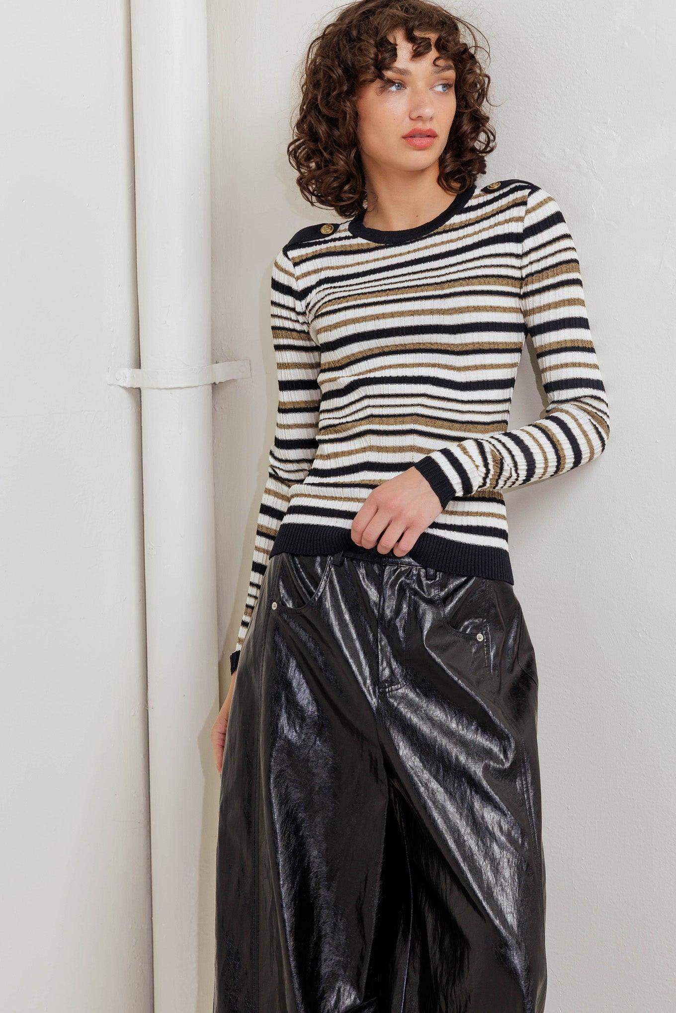 SWEET STRIPE MUSE SWEATER KNIT TOP - Flying Tomato - Flyclothing LLC