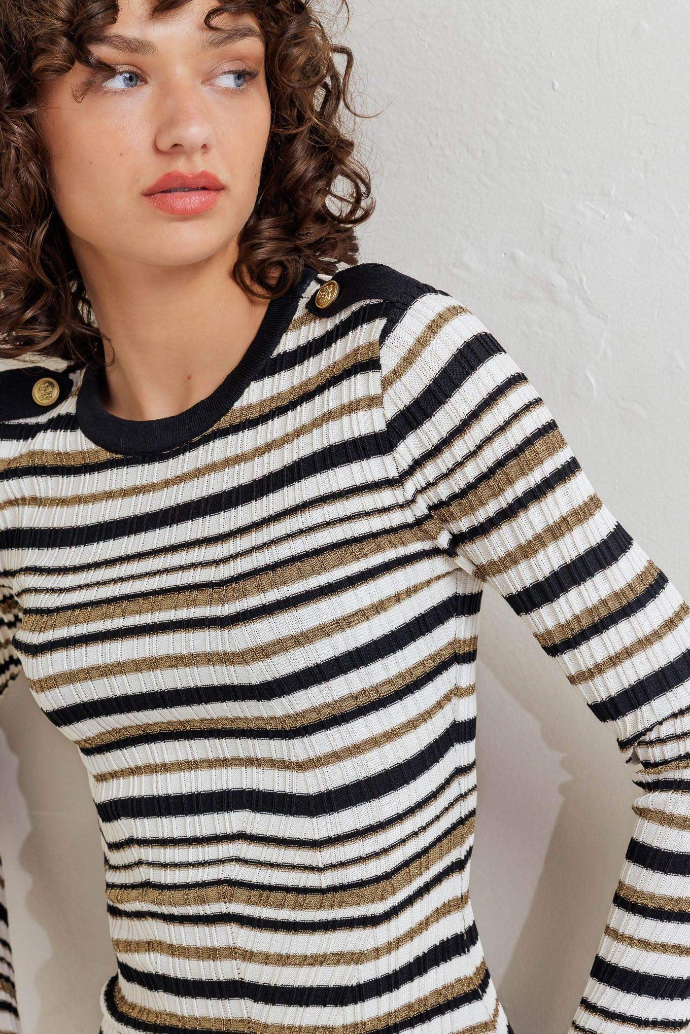 SWEET STRIPE MUSE SWEATER KNIT TOP - Flying Tomato - Flyclothing LLC