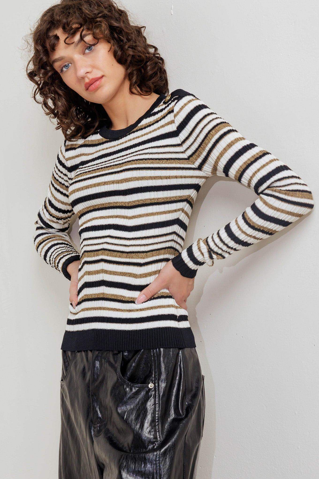 SWEET STRIPE MUSE SWEATER KNIT TOP - Flying Tomato - Flyclothing LLC