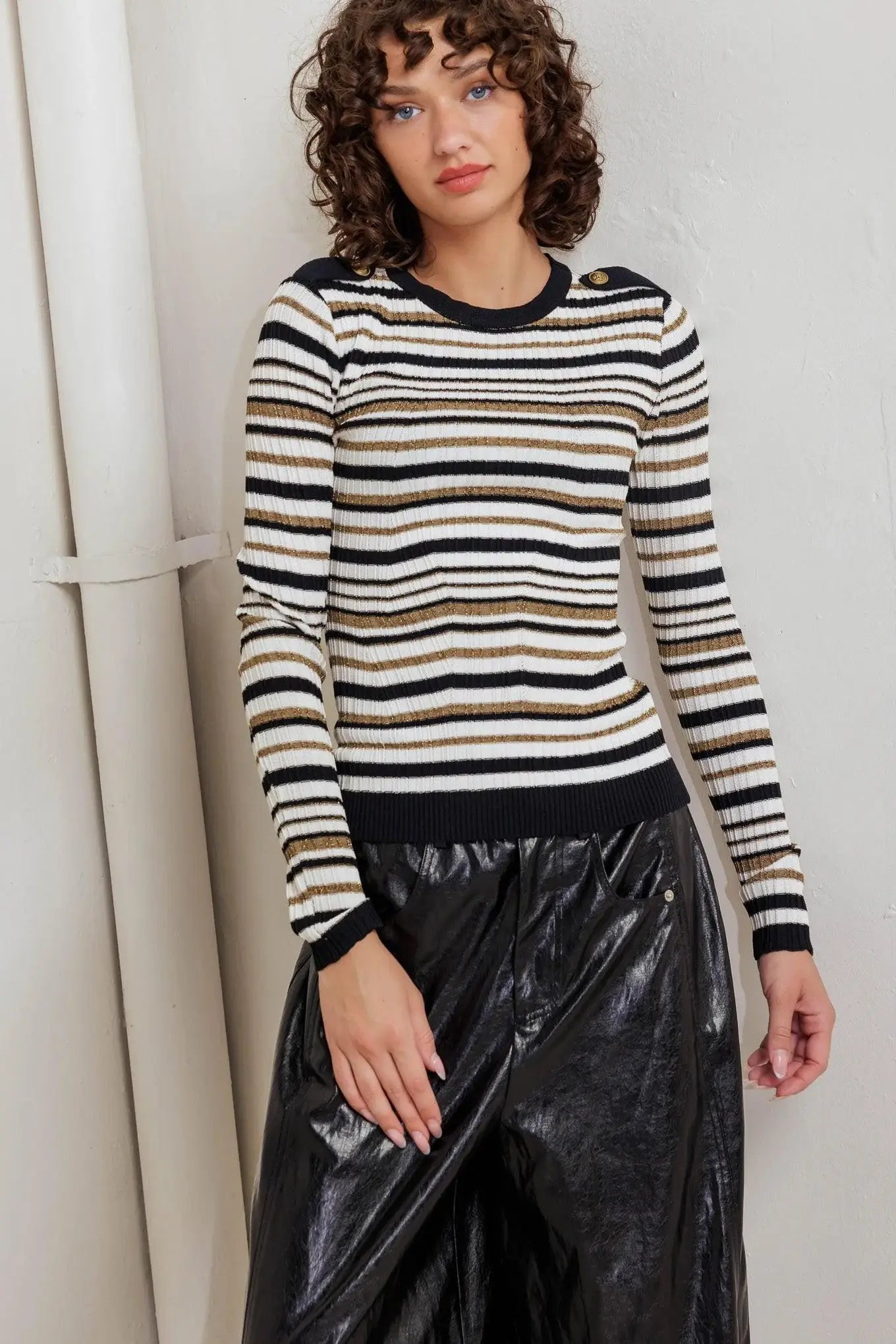 SWEET STRIPE MUSE SWEATER KNIT TOP - Flying Tomato - Flyclothing LLC