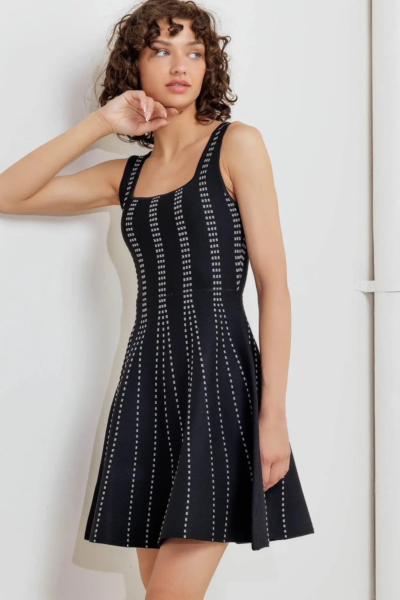 SUGAR STRIPE JACQUARD SWEATER MINI DRESS - Flying Tomato - Flyclothing LLC