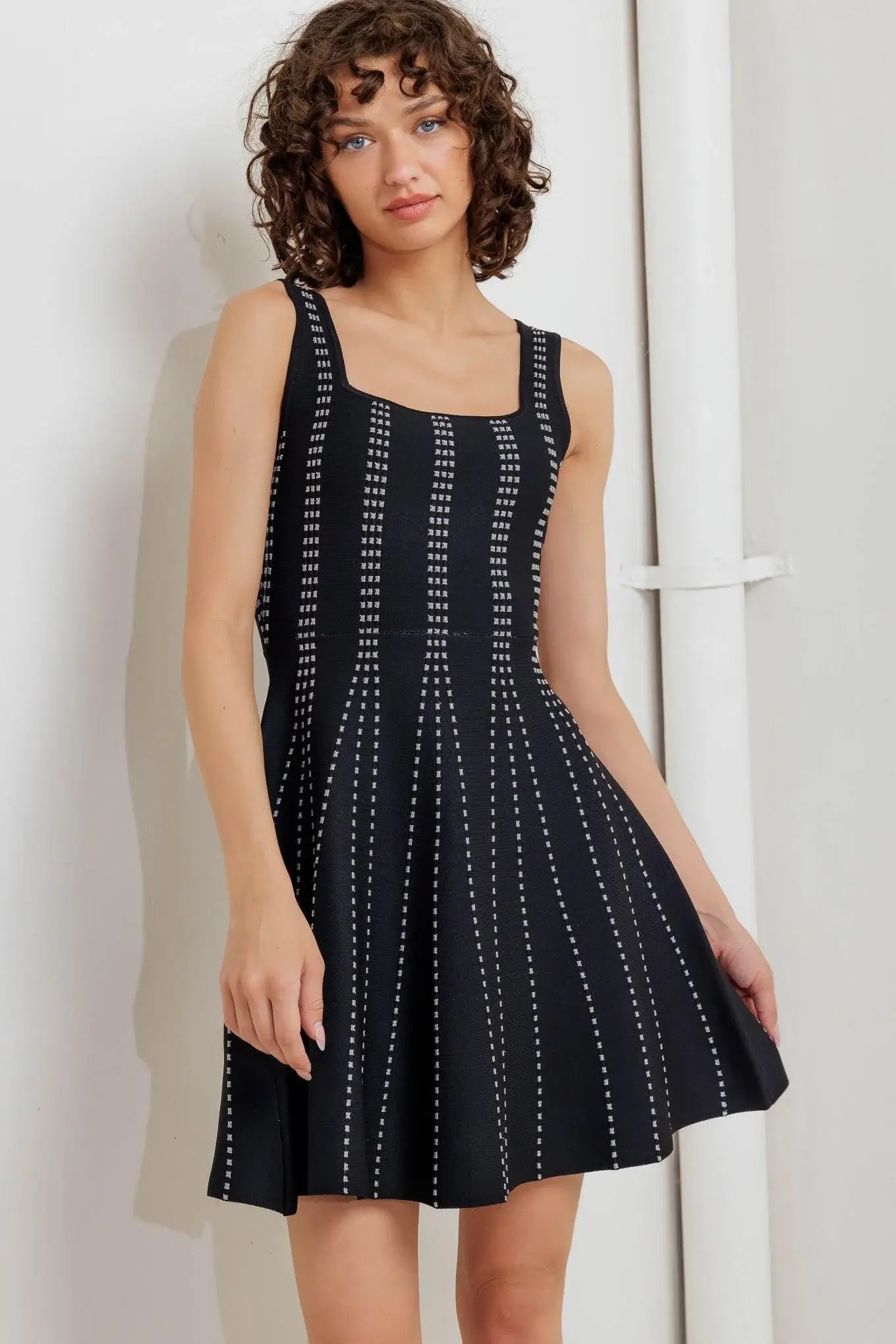 SUGAR STRIPE JACQUARD SWEATER MINI DRESS - Flying Tomato - Flyclothing LLC