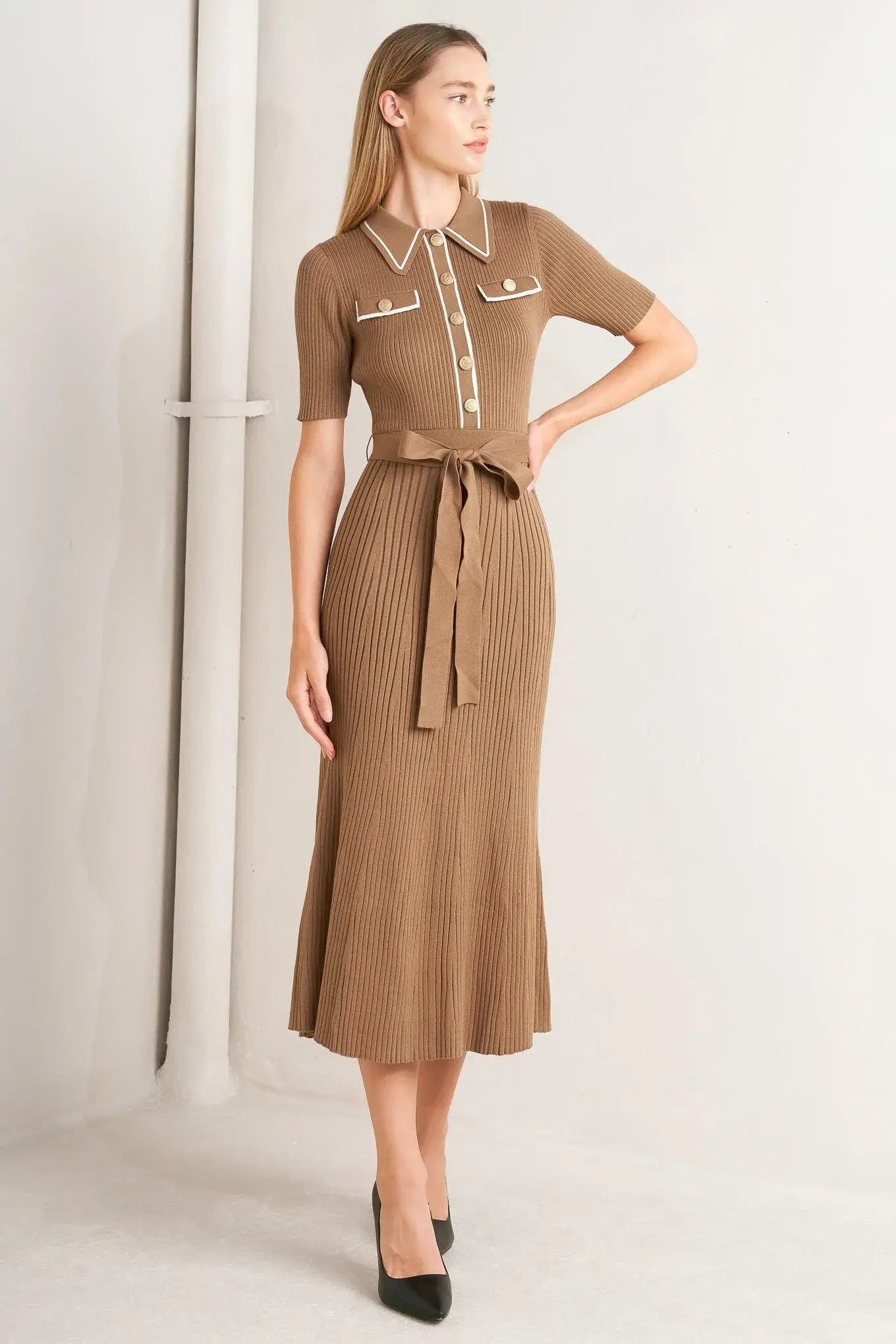 PARISIAN INSPIRED STYLE SWEATER KNIT MIDI DRESS - Flying Tomato - Flyclothing LLC