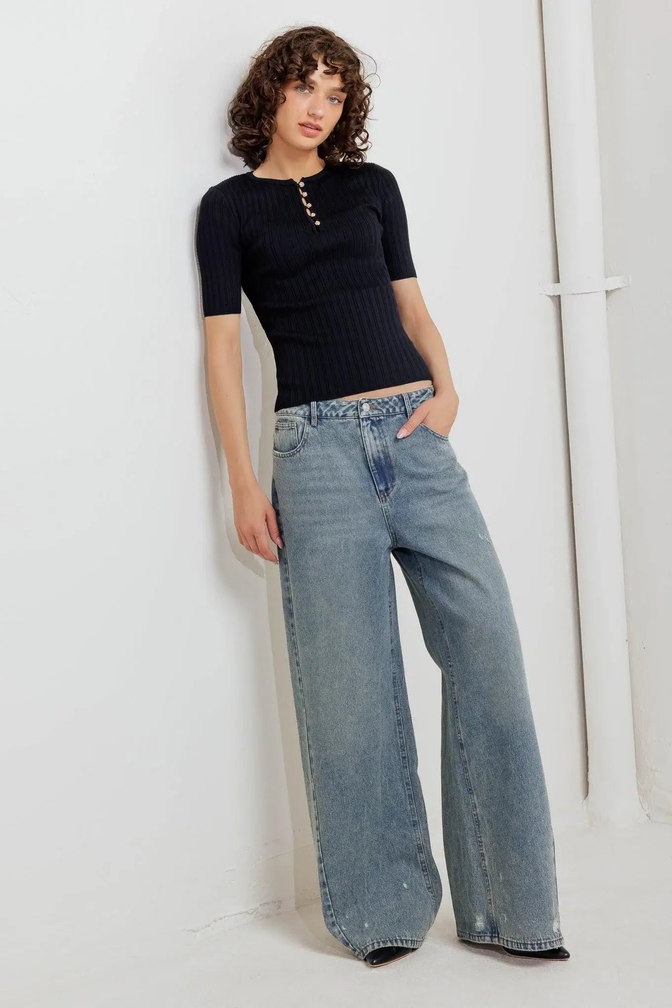 MODERN CURL SWEATER KNIT TOP - Flying Tomato - Flyclothing LLC