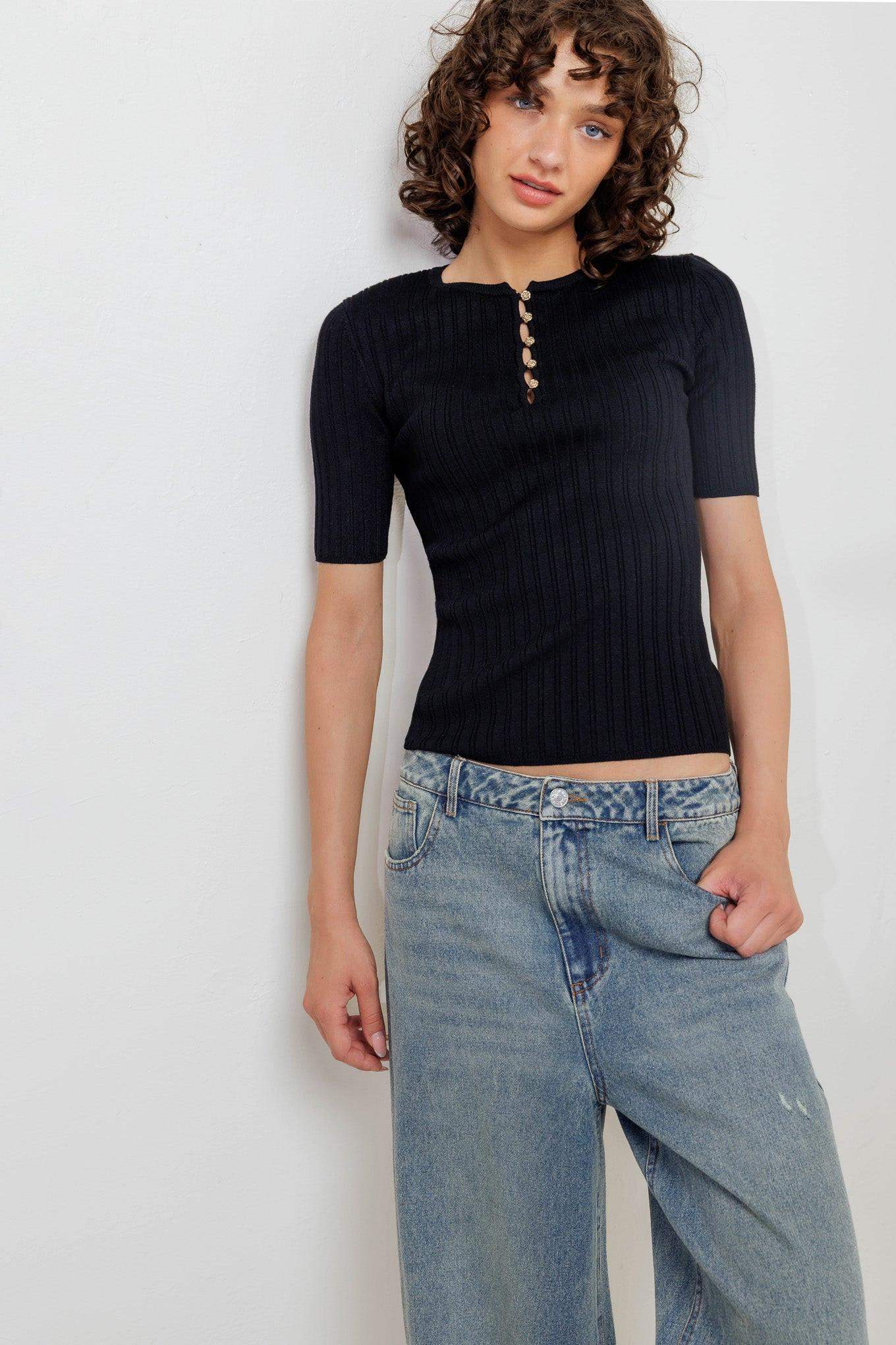 MODERN CURL SWEATER KNIT TOP - Flying Tomato - Flyclothing LLC