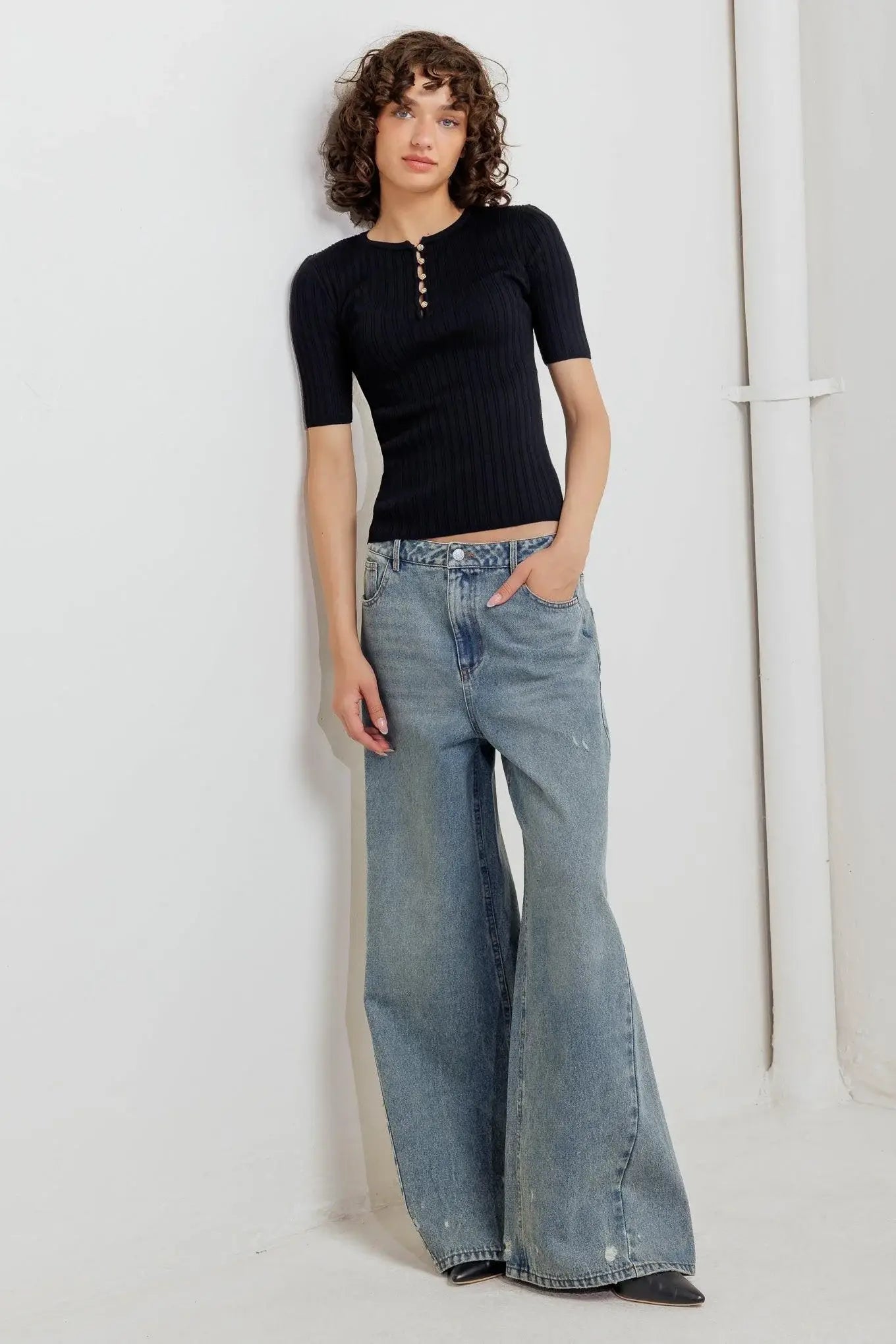 MODERN CURL SWEATER KNIT TOP - Flying Tomato - Flyclothing LLC