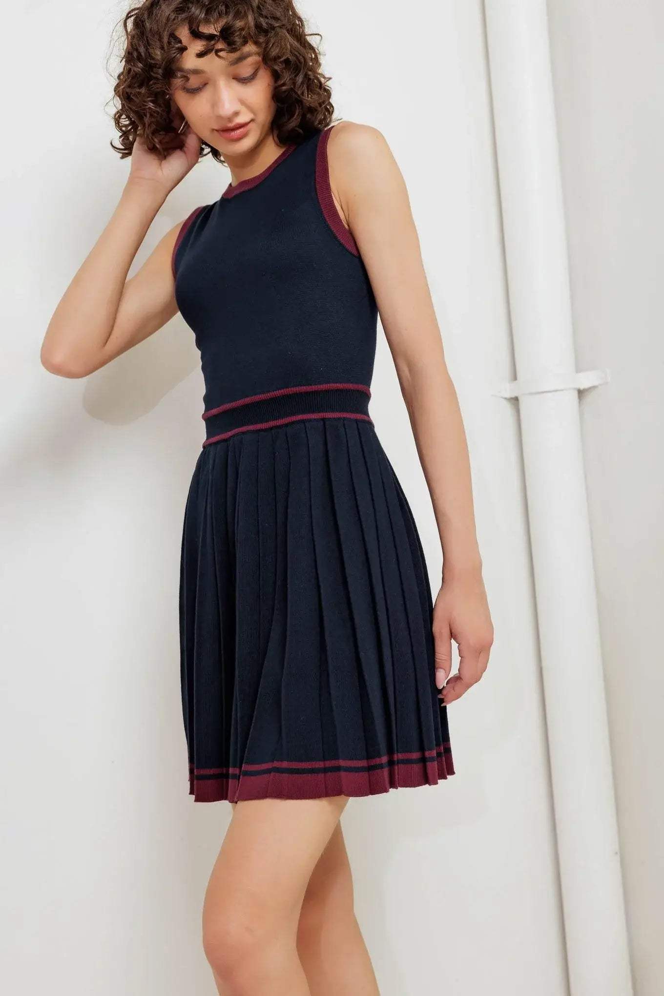 BERRY STRIPE SWEATER MINI DRESS - Flying Tomato - Flyclothing LLC