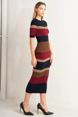 FALL RHYTHM COLOR BLOCKED MIDI SWEATER DRESS - Flying Tomato - Flyclothing LLC