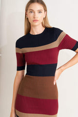 FALL RHYTHM COLOR BLOCKED MIDI SWEATER DRESS - Flying Tomato - Flyclothing LLC