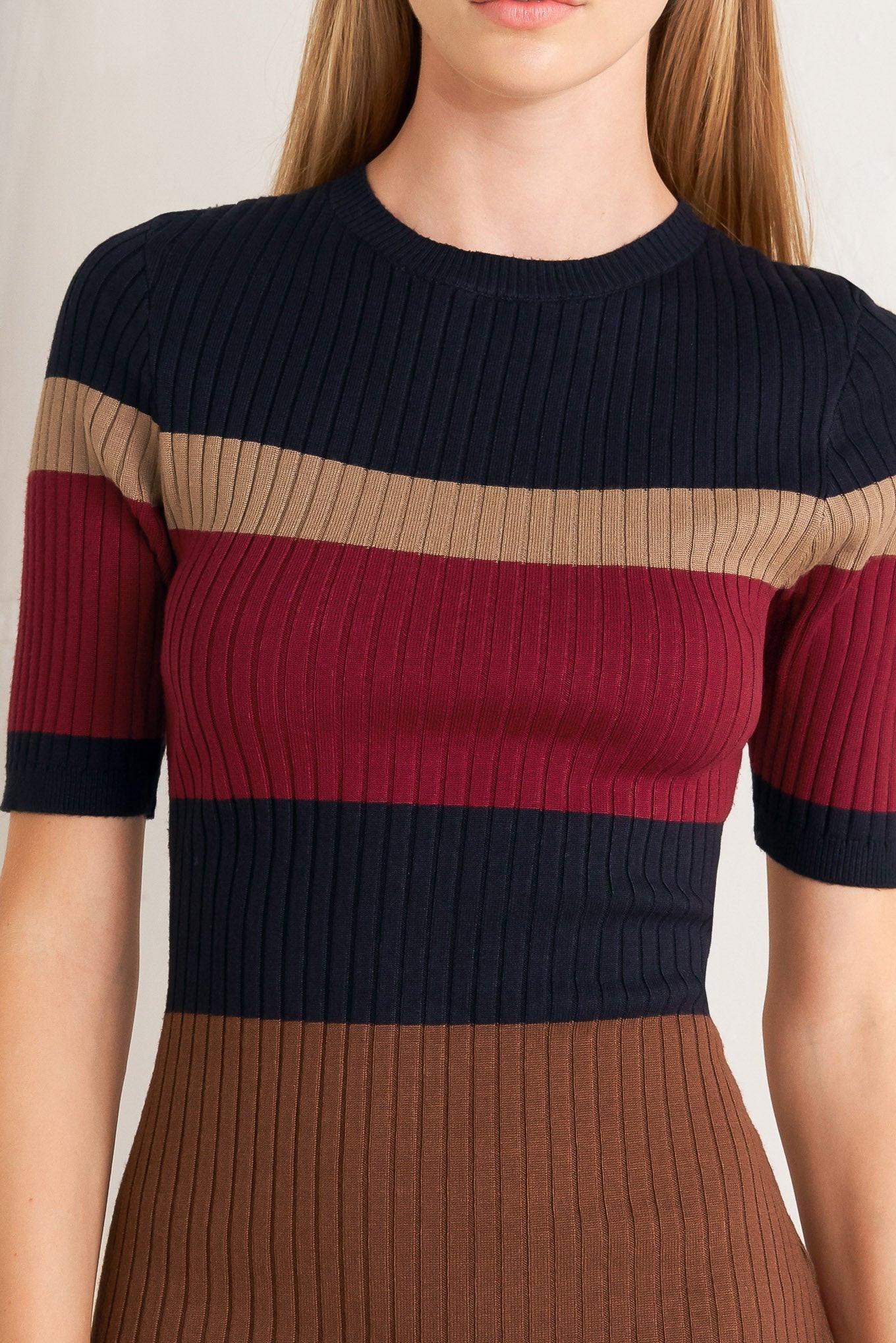FALL RHYTHM COLOR BLOCKED MIDI SWEATER DRESS - Flying Tomato - Flyclothing LLC