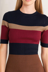 FALL RHYTHM COLOR BLOCKED MIDI SWEATER DRESS - Flying Tomato - Flyclothing LLC