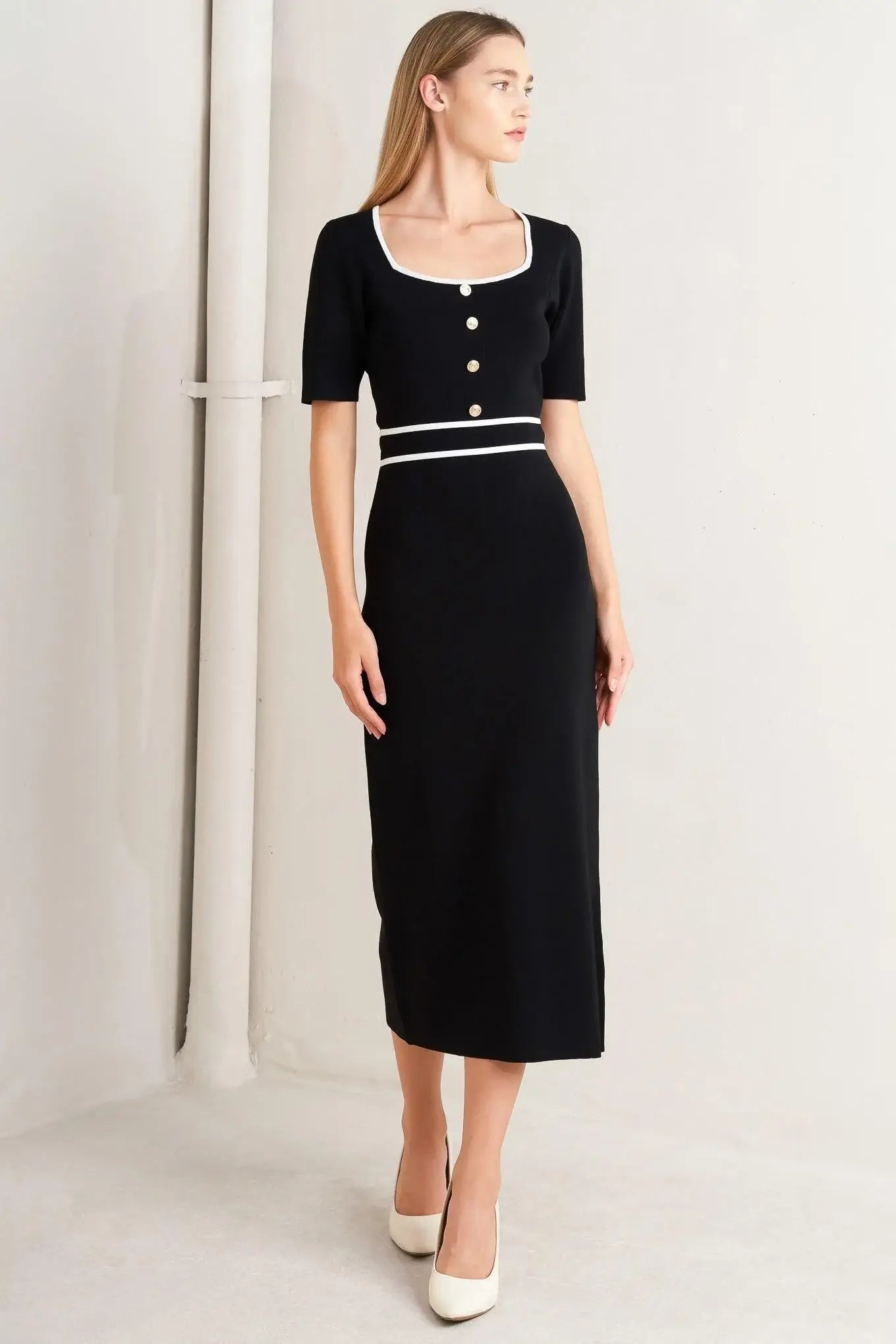 ELEGANT FRAME SWEATER KNIT MIDI DRESS - Flying Tomato - Flyclothing LLC