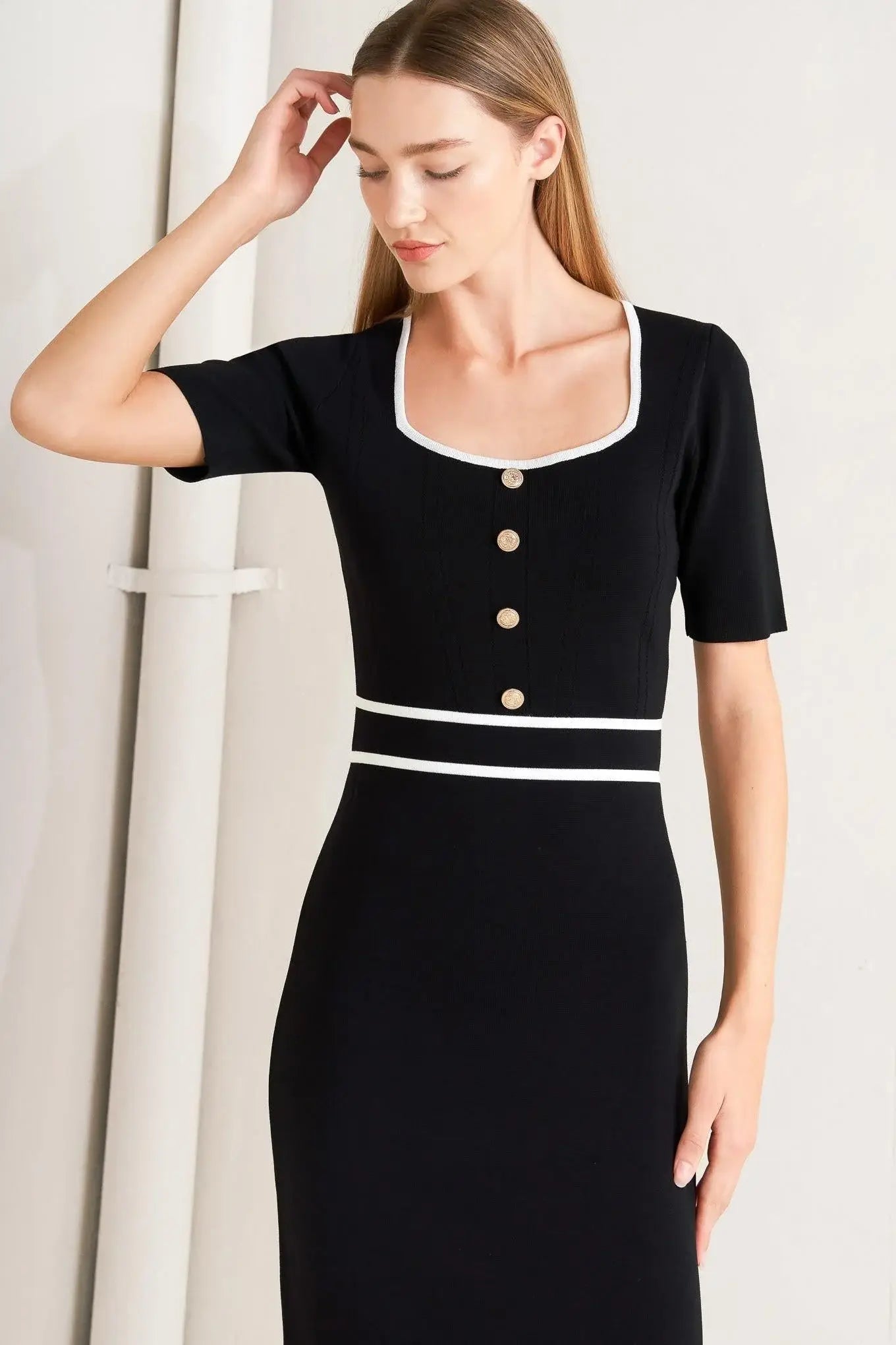 ELEGANT FRAME SWEATER KNIT MIDI DRESS - Flying Tomato - Flyclothing LLC
