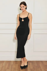 WESTERN EDGE BLACK SWEATER KNIT MIDI DRESS - Flying Tomato - Flyclothing LLC