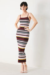 MIDNIGHT STRIPE SWEATER KNIT MIDI DRESS - Flying Tomato - Flyclothing LLC