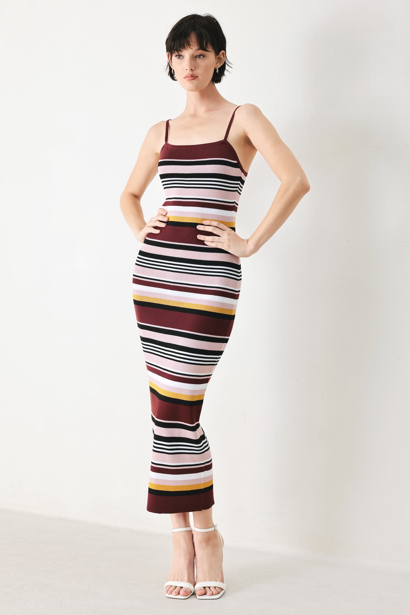 MIDNIGHT STRIPE SWEATER KNIT MIDI DRESS - Flying Tomato - Flyclothing LLC