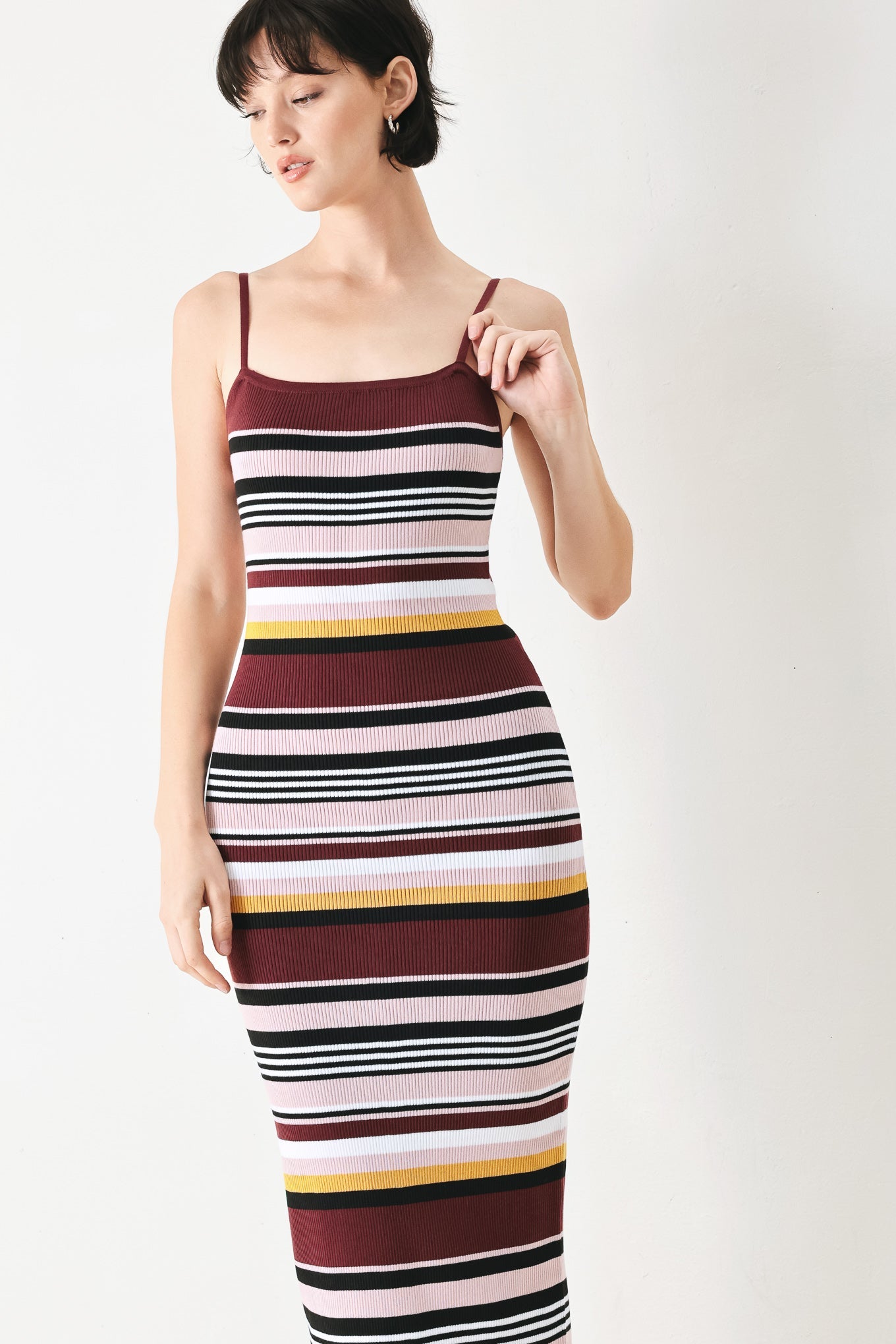 MIDNIGHT STRIPE SWEATER KNIT MIDI DRESS - Flying Tomato - Flyclothing LLC