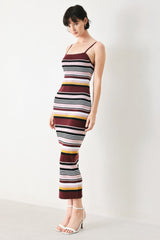 MIDNIGHT STRIPE SWEATER KNIT MIDI DRESS - Flying Tomato - Flyclothing LLC