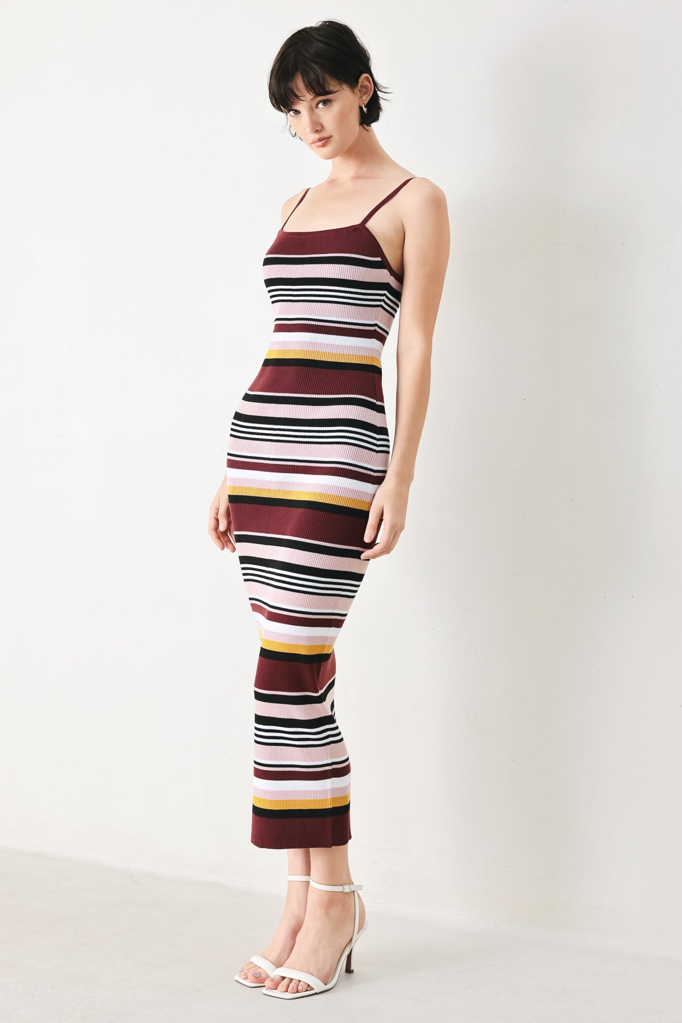 MIDNIGHT STRIPE SWEATER KNIT MIDI DRESS - Flying Tomato - Flyclothing LLC