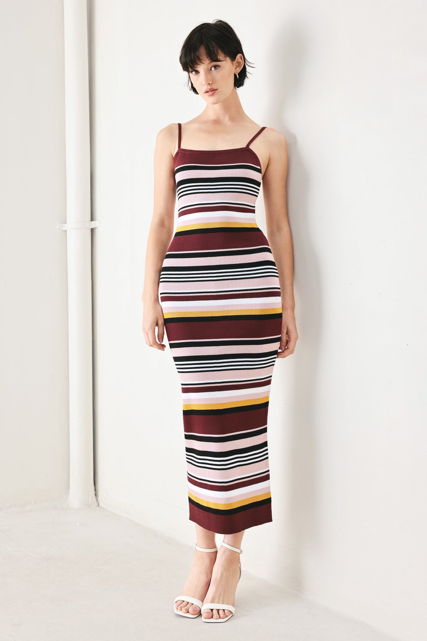 MIDNIGHT STRIPE SWEATER KNIT MIDI DRESS - Flying Tomato - Flyclothing LLC