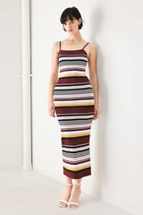 MIDNIGHT STRIPE SWEATER KNIT MIDI DRESS - Flying Tomato - Flyclothing LLC