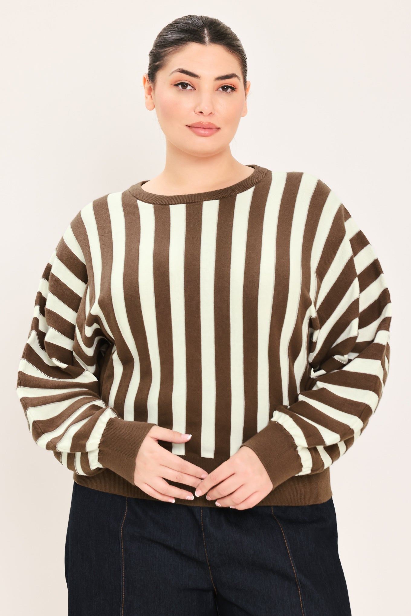 CAPPUCCINO VERTICAL STRIPE KNIT TOP