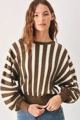 CAPPUCCINO VERTICAL STRIPE KNIT TOP
