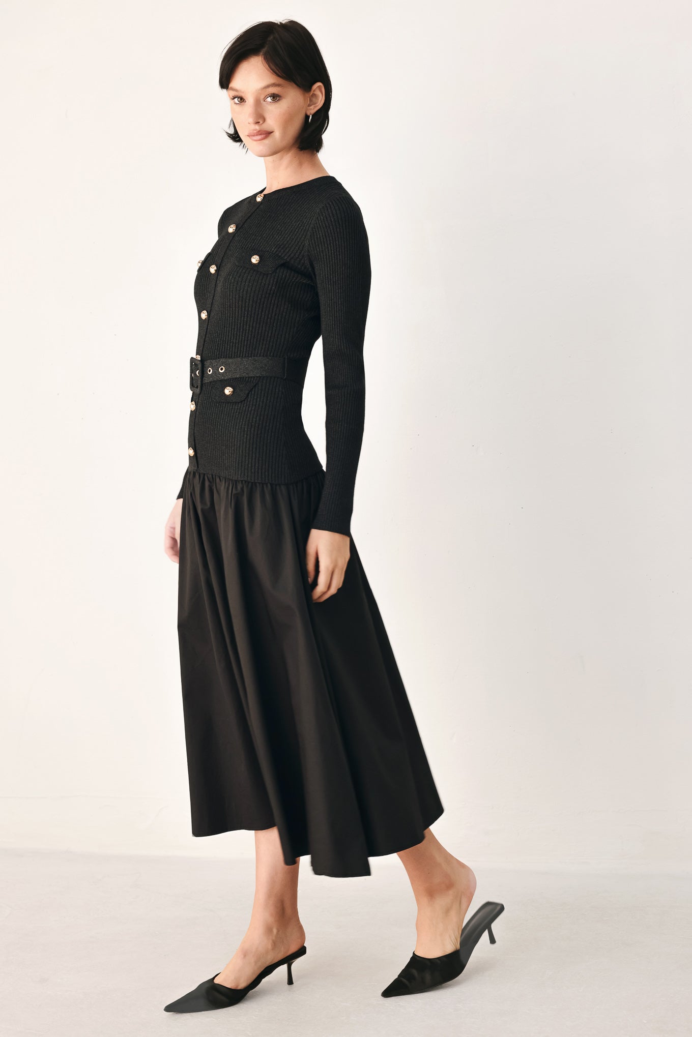 CITY AFTER DARK MIXED MEDIA MIDI DRESS