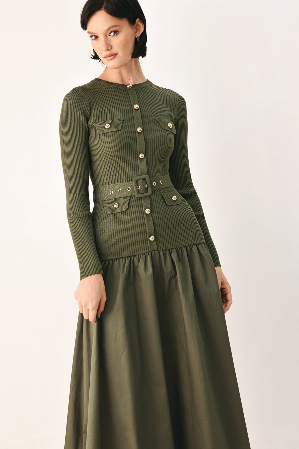 CITY AFTER DARK MIXED MEDIA MIDI DRESS