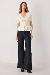 FROSTED CREAM POCKET-DETAIL SWEATER TOP