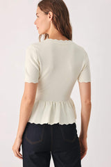 FROSTED CREAM POCKET-DETAIL SWEATER TOP