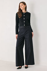 JEWELED MIDNIGHT BLACK BUTTON-DOWN SWEATER CARDIGAN