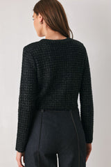JEWELED MIDNIGHT BLACK BUTTON-DOWN SWEATER CARDIGAN - Flying Tomato - Flyclothing LLC