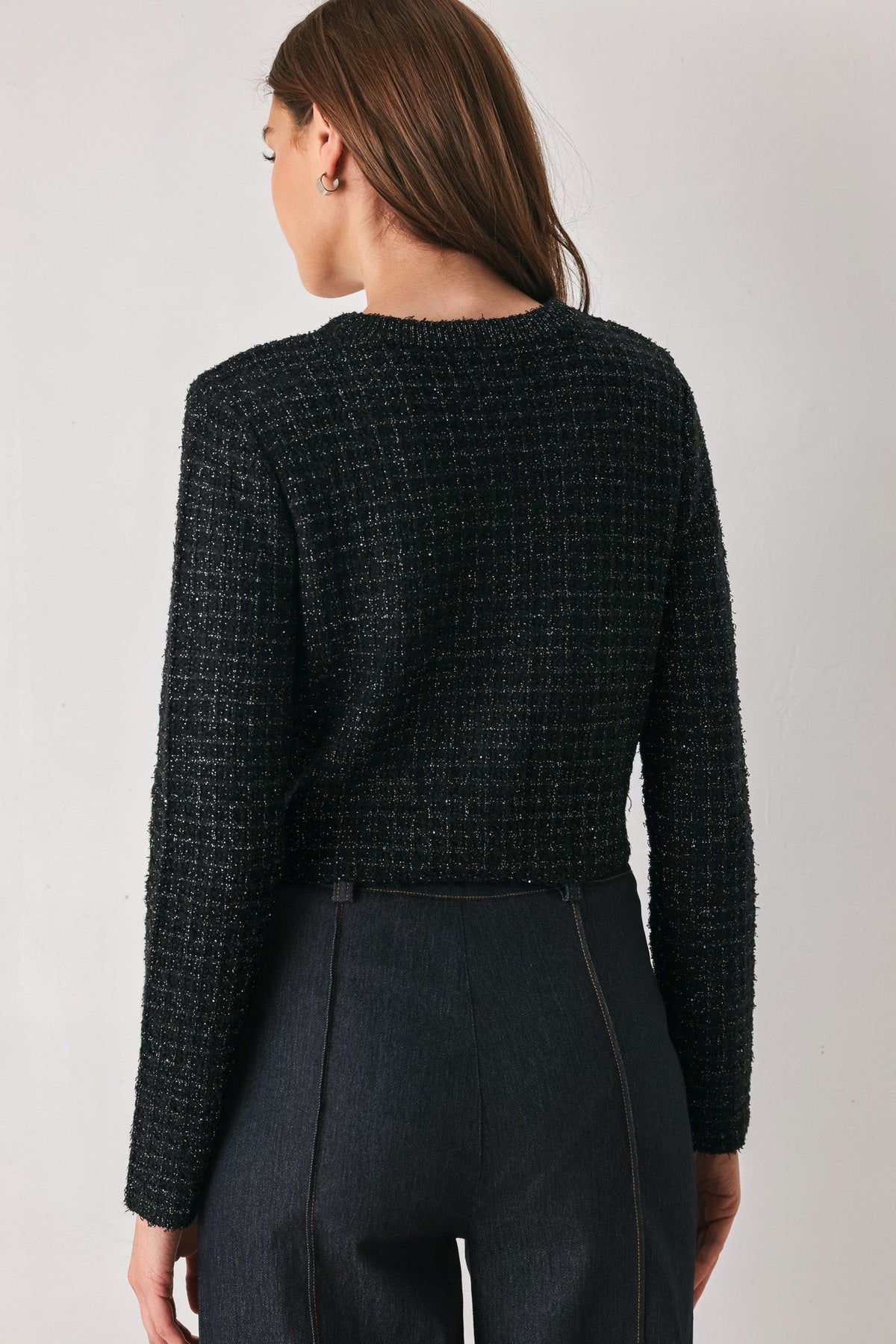 JEWELED MIDNIGHT BLACK BUTTON-DOWN SWEATER CARDIGAN - Flying Tomato - Flyclothing LLC