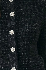 JEWELED MIDNIGHT BLACK BUTTON-DOWN SWEATER CARDIGAN - Flying Tomato - Flyclothing LLC