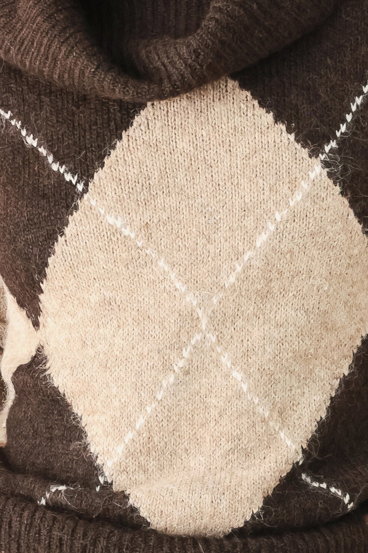 COZY MOMENTS BROWN ARGYLE COWL NECK SWEATER - Flying Tomato - Flyclothing LLC