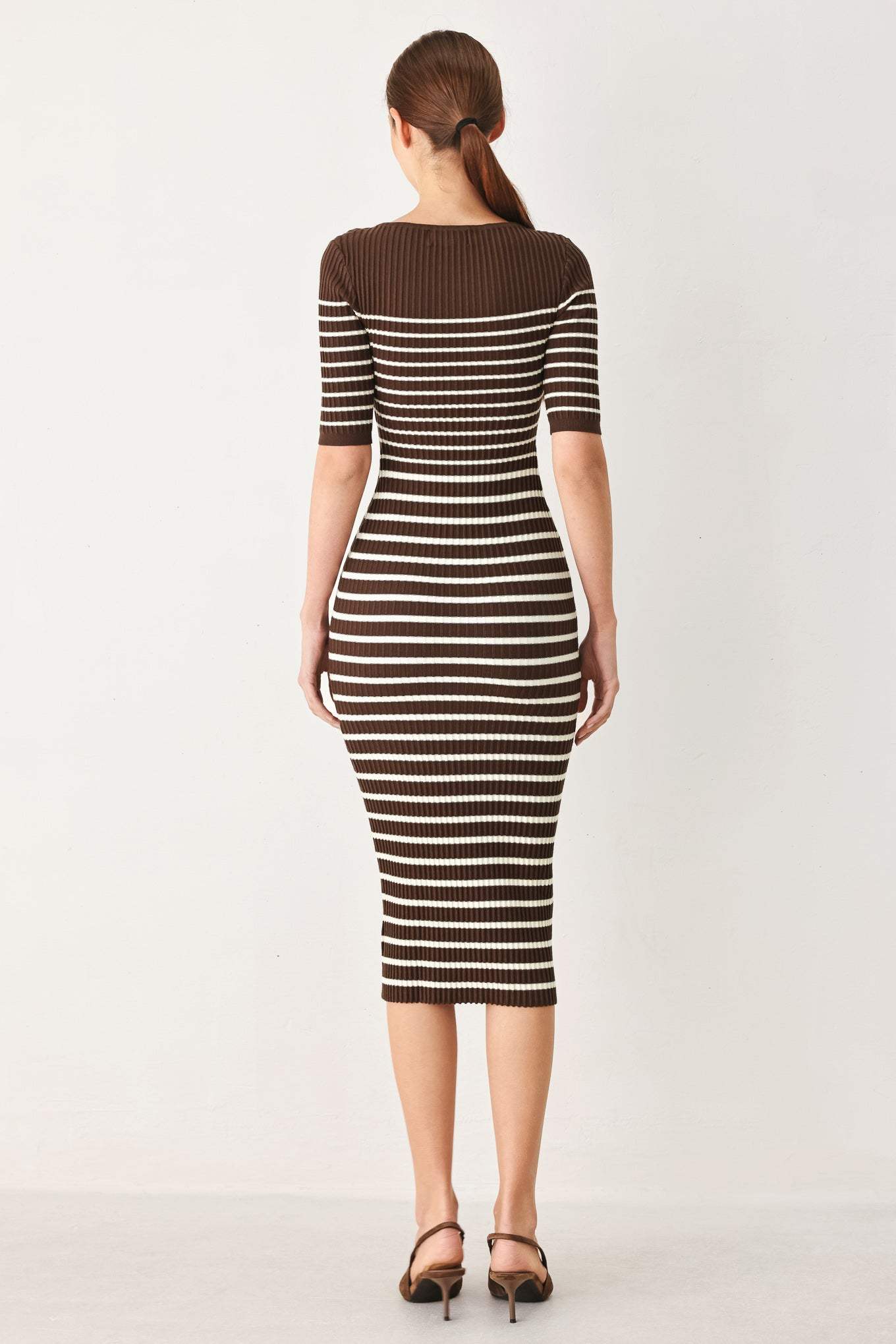 TRENDY CHOCOLATE STRIPE SWEATER MIDI DRESS